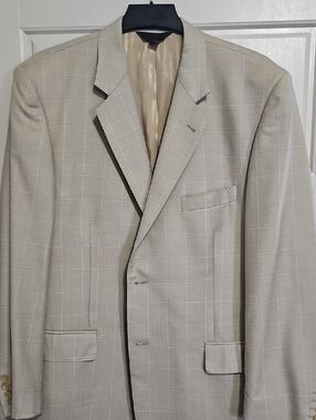 Men's Light Beige Windowpane Blazer - Tailored Single-Breasted Sport Coat